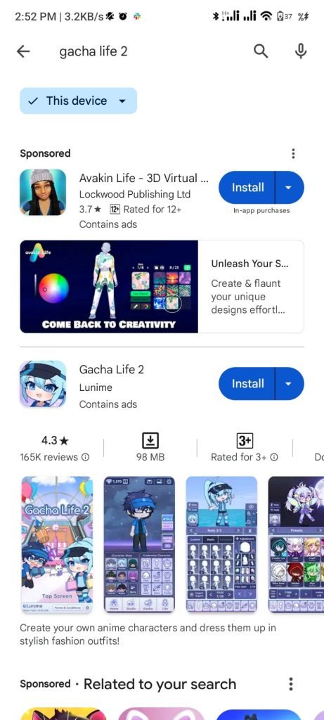 Gacha life 2 search on playstore